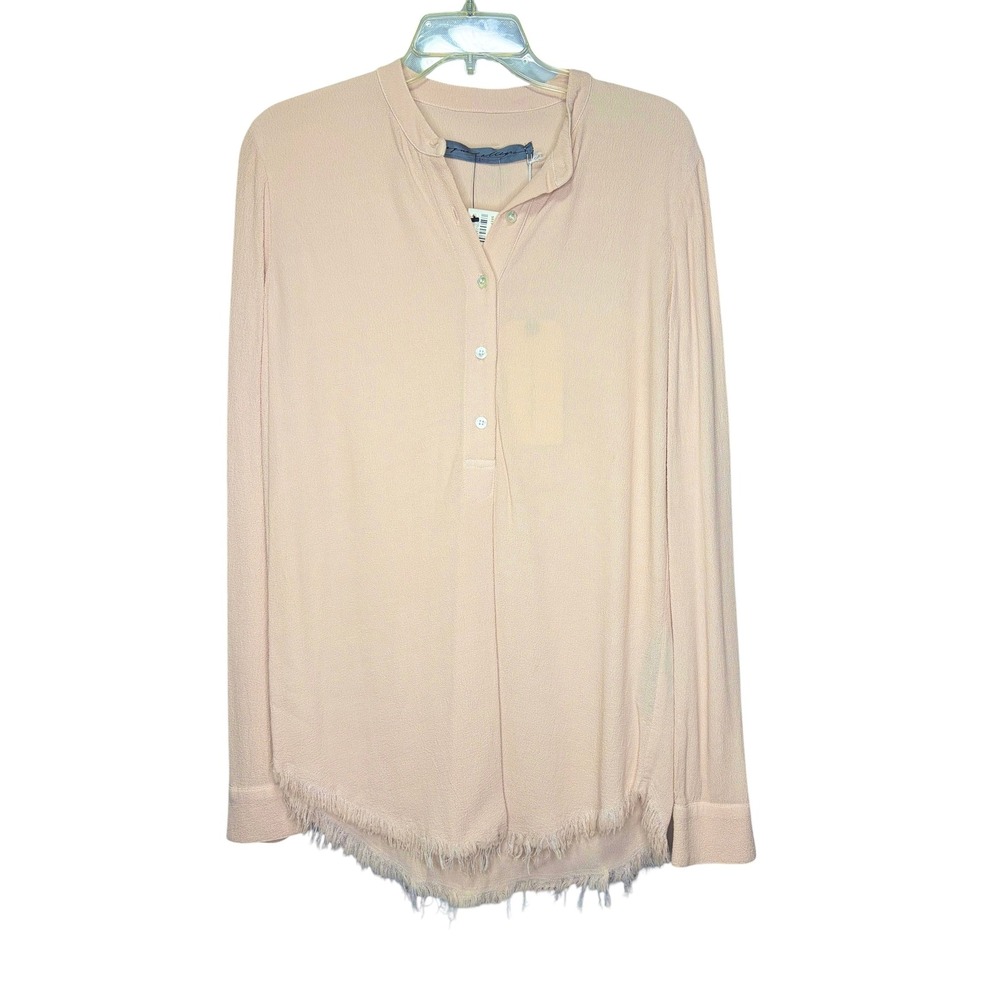 Raquel Allegra Blush Pink Frayed Hem Henley Blouse Top Size XS $452‎ NWT